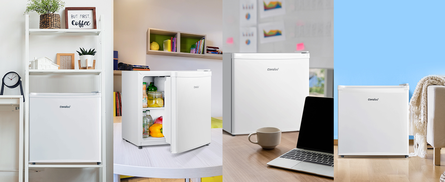 Mini холодильник Comfee RCD50WH2(E) 43L з відділенням для льоду, білий. Холодильник для кімнати та офісу, швидке охолодження, регулювання температури, енергоефективний (F)