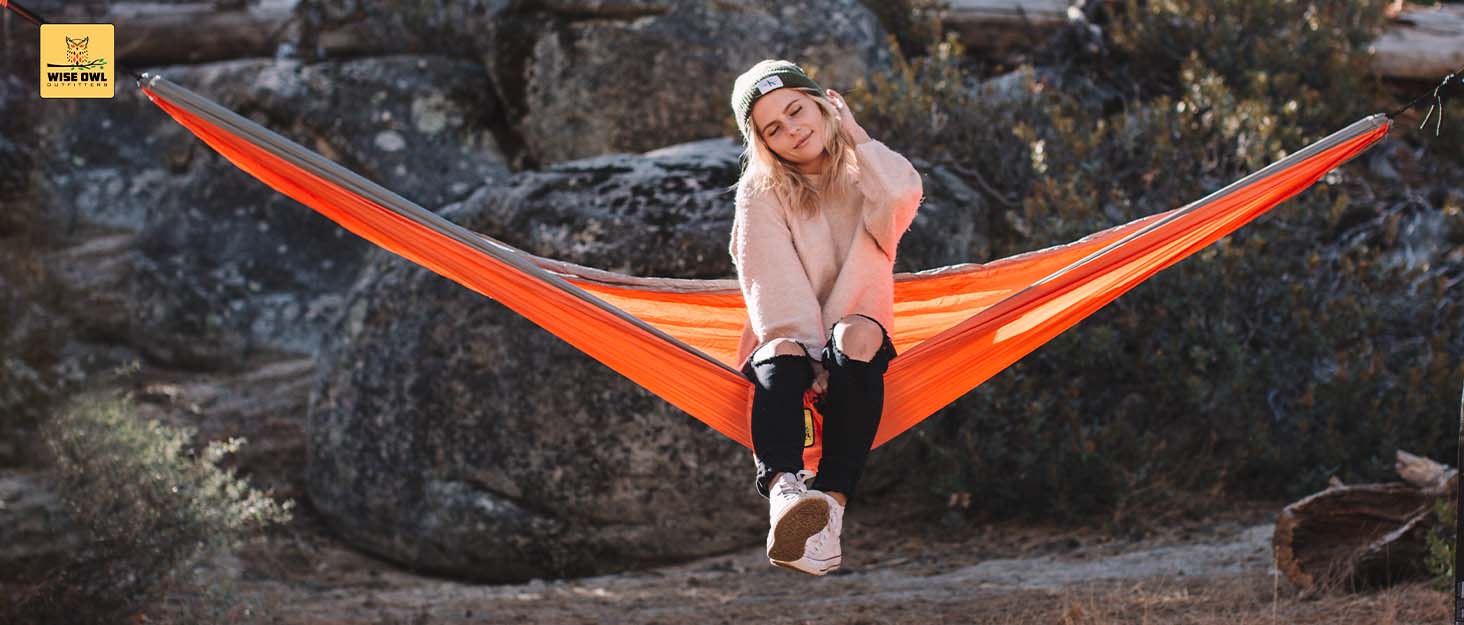 Wise Owl Outfitters Hammock for Camping, Single Hammocks, Outdoor Gear, Backpacking, Survival, or Travel, Portable, Lightweight, Parachute Nylon, Blue and Gray