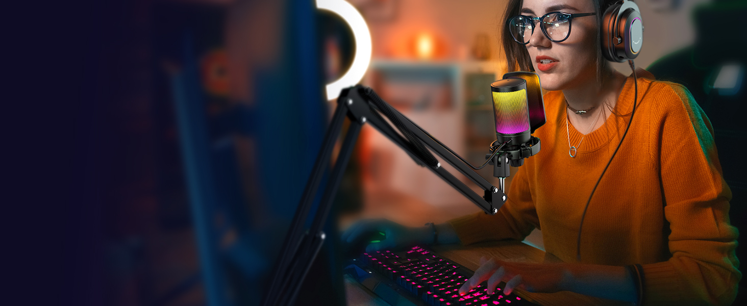 Мікрофон FIFINE для геймінгу та запису: USB-мікрофон з кріпленням для ПК, Mac, PS4, PS5 (чорний)