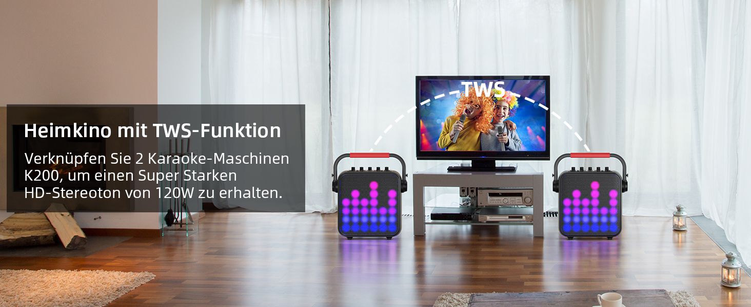 Караоке Машина з 2 мікрофонами, Bluetooth, PA Система з FM, USB, TF, AUX, Ехо, Регулювання Bass/Treble, Чорний