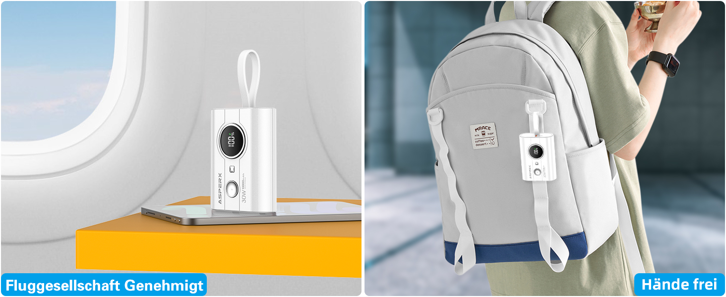 Power Bank AsperX 10000mAh з PD 30W, USB-C, білий. Швидка зарядка для iPhone 15/14, iPad. Компактний акумулятор