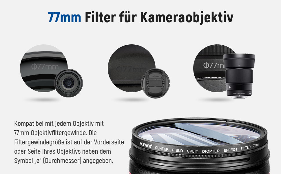NEEWER 77mm фільтр діоптрій з розділеним полем, камера, лінійний призма K9, оптичне скло, аксесуар для об'єктива, ефект розмиття фону, кольоровий ефект