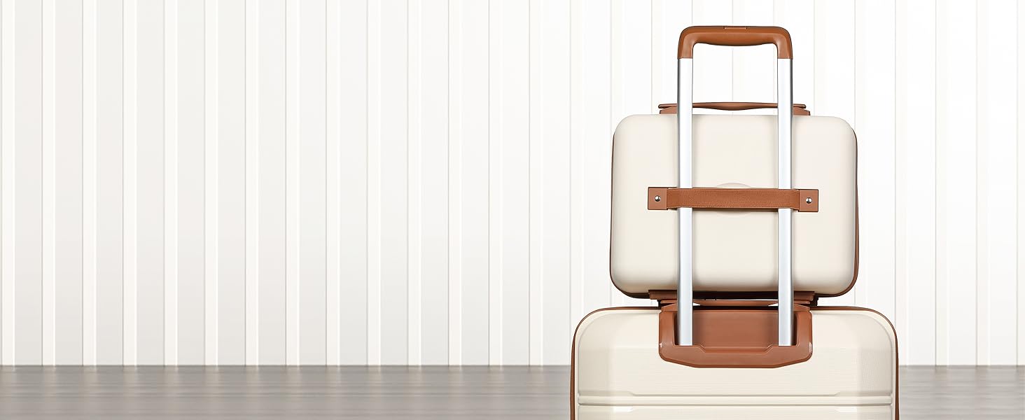 Набір валіз Joyway 5шт з жорстким корпусом, 4 колеса та TSA-замок. В комплекті: косметичка та сумка. Колір: білий/коричневий