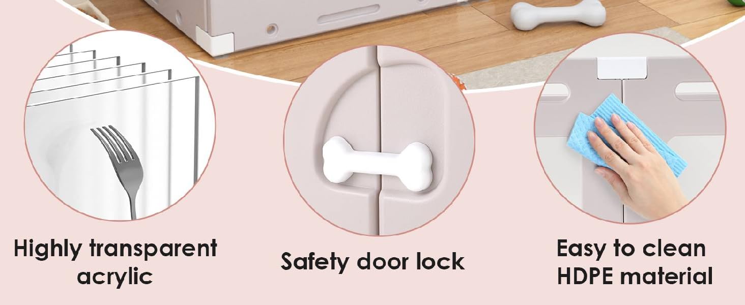 Клітка для цуценят з акрилу 60 см, 7+1 шт. з дверцятами, без ґрат, для дому, з присосками, прозора, теплий сірий колір, для собак та цуценят