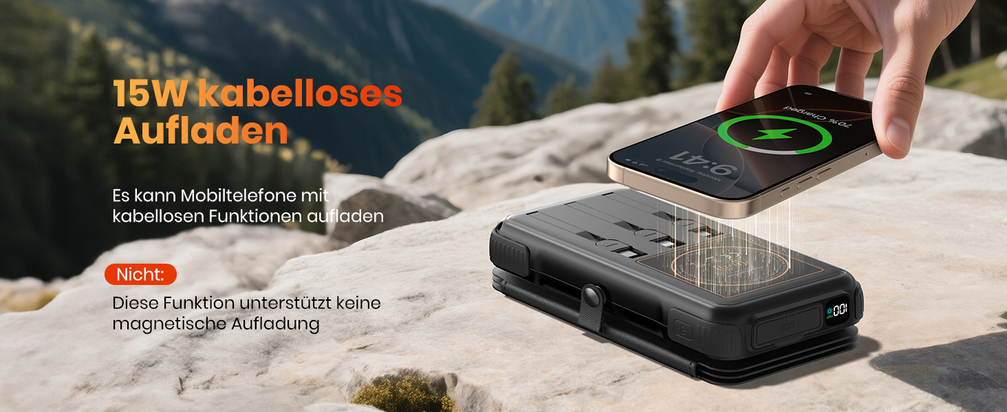 Power Bank Bilivein 25000mAh з сонячною зарядкою, 3 кабелі, 20W, LED, USB-C, для активного відпочинку