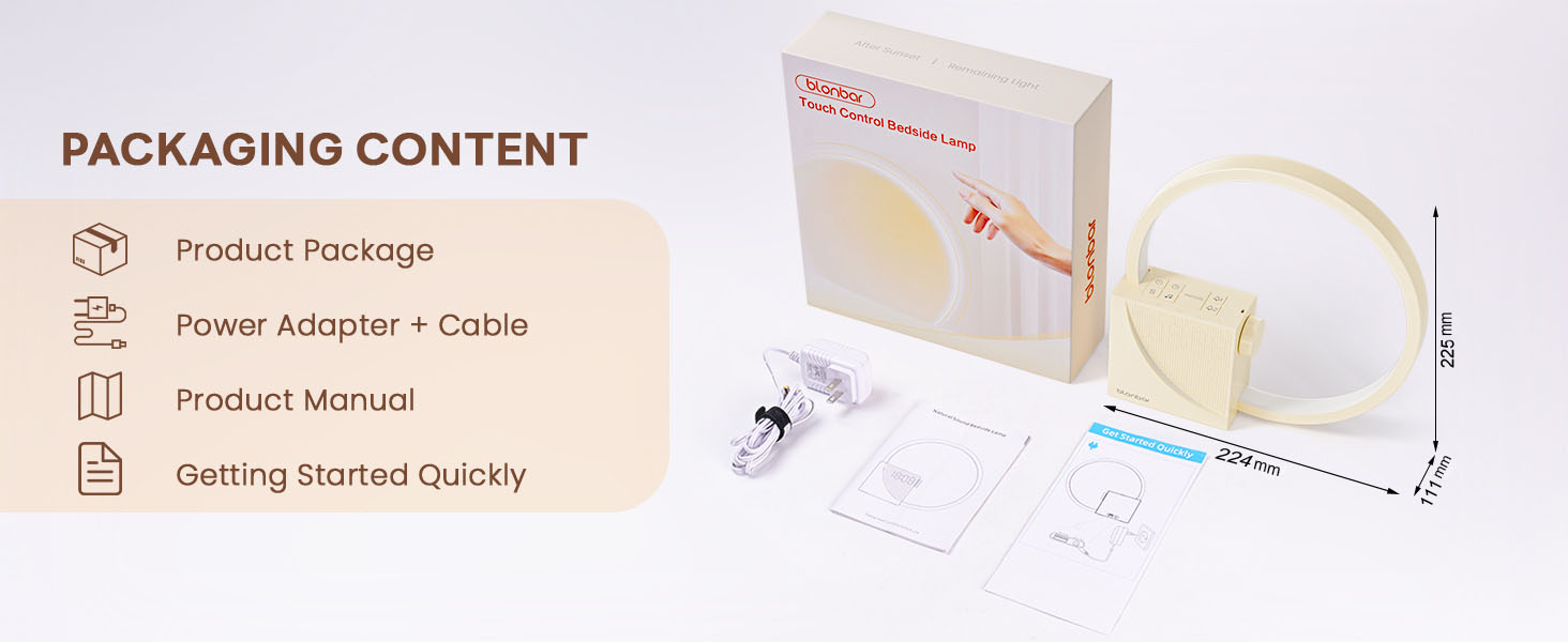 Нічна лампа Blonbar 10W з USB-зарядкою, будильник-світло, сенсорне керування, регулювання яскравості, нічник для дітей та дорослих, 3 режими, для спальні та вітальні (мінімалістичний дизайн)