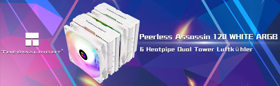 Охолоджувач CPU Thermalright Peerless Assassin 120 White ARGB: 6 теплових трубок, 2 вентилятори 120mm, підтримка AM4/AM5/LGA 1700/1150/1151/1200/2066