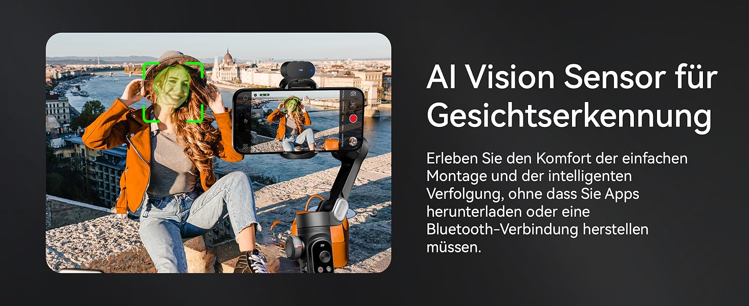 Стабілізатор для смартфона AOCHUAN 3-осьовий з RGB-підсвічуванням, для iPhone/Android, з функцією відстеження обличчя, для зйомки Vlog (Smart X Pro AI, Чорний)