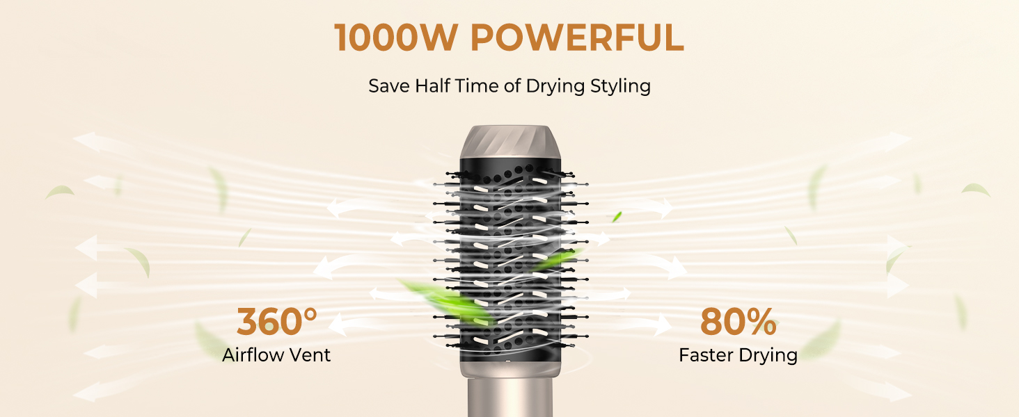 UKLISS Hairstyler 6 в 1 Airbrush: професійний набір для укладки волосся | 1000W | Air Curler, фен-щітка, стайлер для локонів, об'єму та випрямлення | Золотий