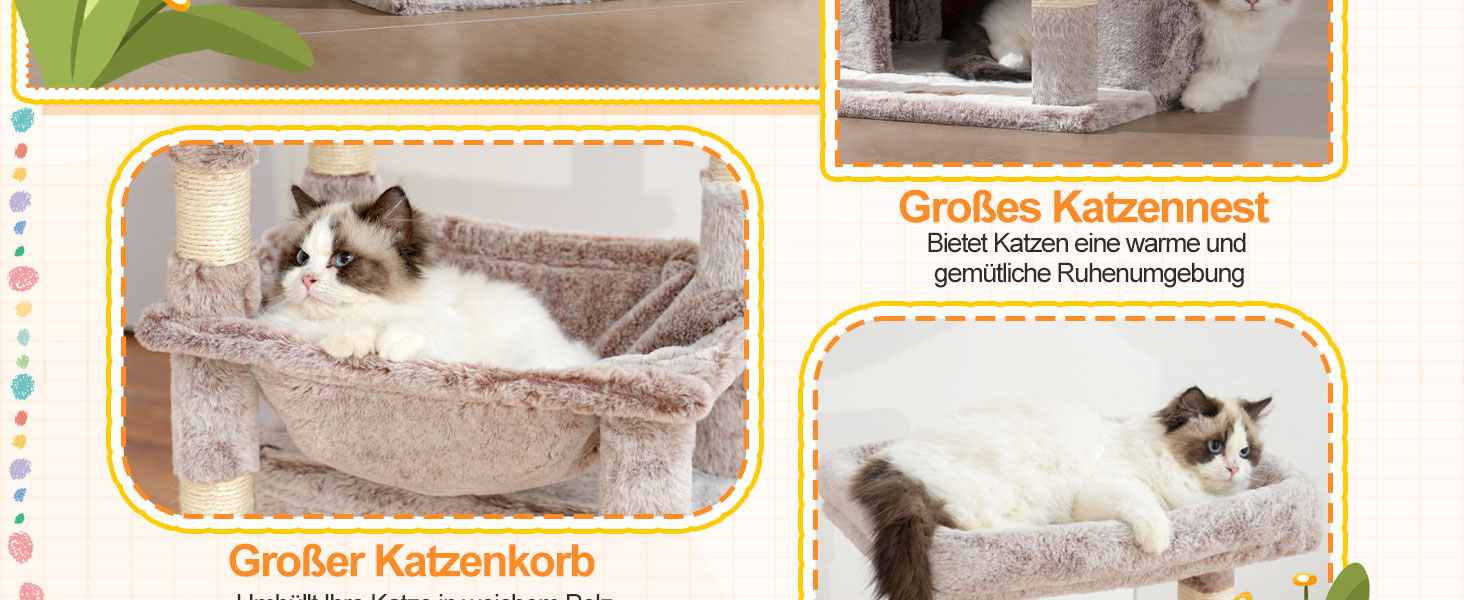 Котячий будиночок Heybly HCT008SW: міцний котячий будиночок з великим м'яким лежаком, місцем для сну та сизалевими стовпчиками для дряпання (коричнево-бежевий)