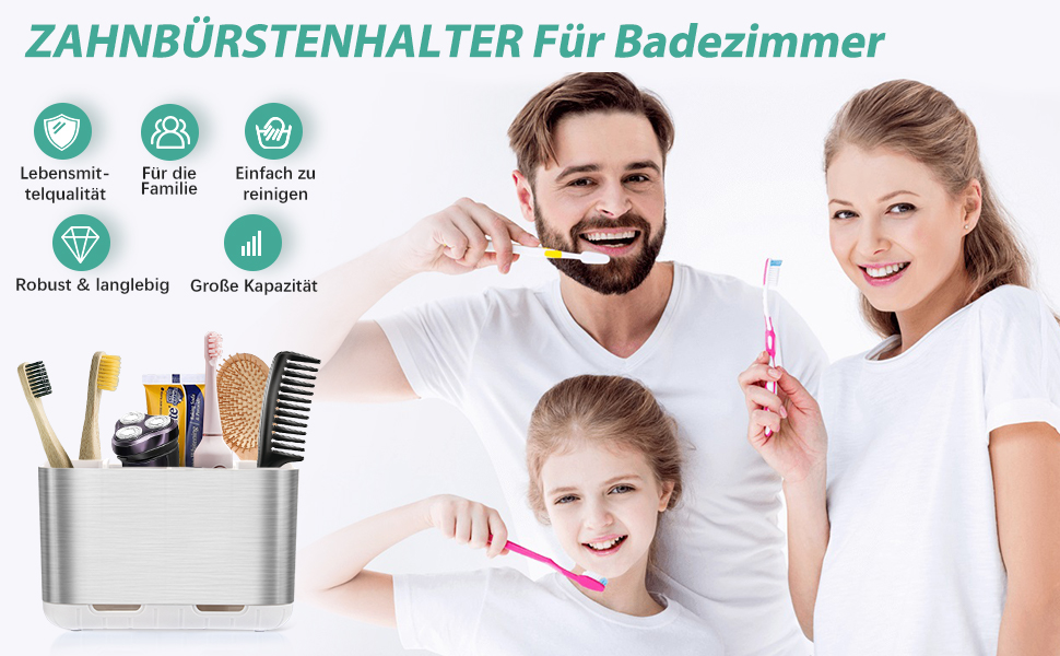 Тримач для електричної зубної щітки сірого кольору. Організатор для ванної кімнати з регульованими перегородками. Підходить для сім'ї та дітей.