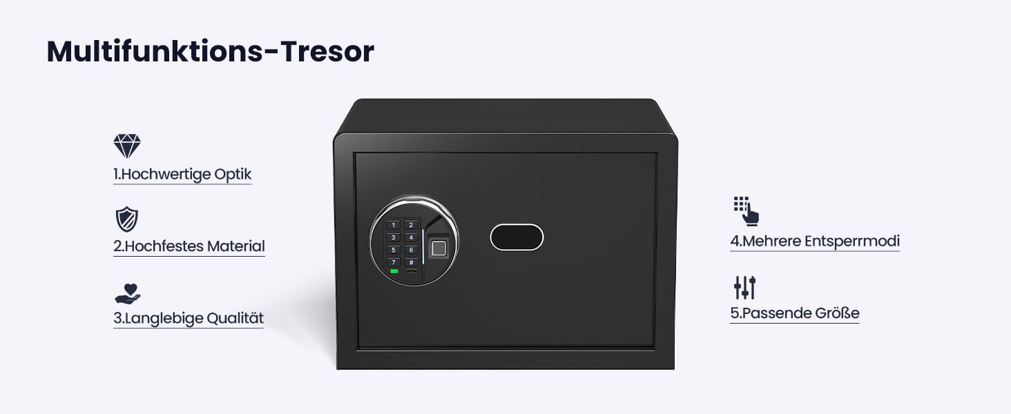 Сейф Grimtron з біометричним сканером відбитків пальців, 22л, LED-підсвічування, тихий режим, антивандальний, з нержавіючої сталі, чорний