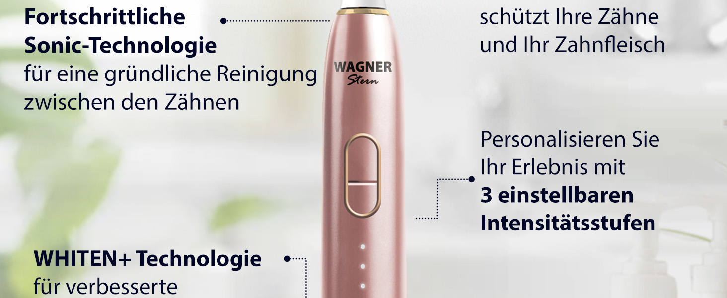 Електрична зубна щітка Wagner Stern IntelliBrush Series Whitening з датчиком тиску. 4 режими чищення, 3 інтенсивності, 8 насадок, етиуі Rose Blush