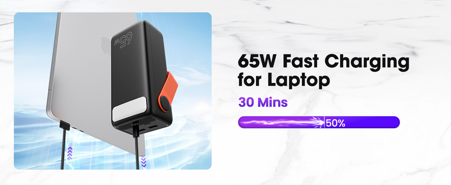 Power Bank 60000mAh 65W з 3 виходами USB-C, чорний: для ноутбуків, смартфонів, планшетів