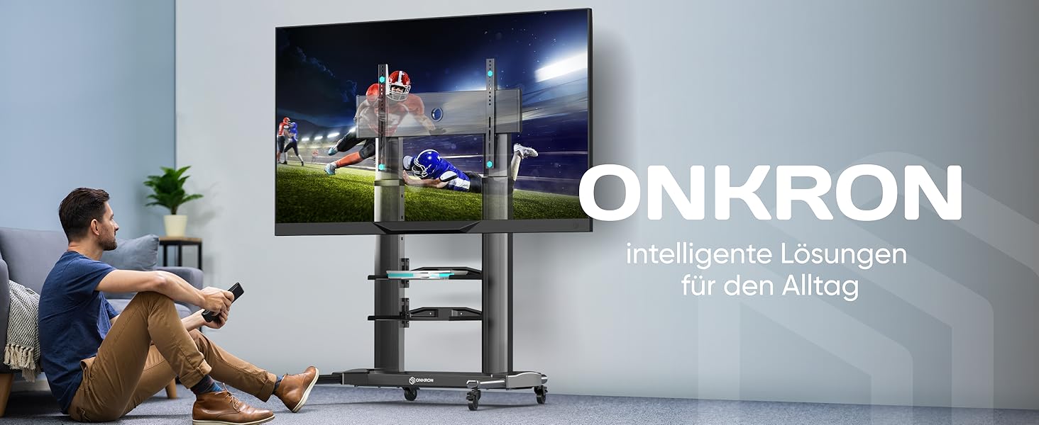 ONKRON Mobile TV Stand for 40-80 inch TVs - Adjustable Height, Aluminum, VESA 700x400, Black - TS2771-B
