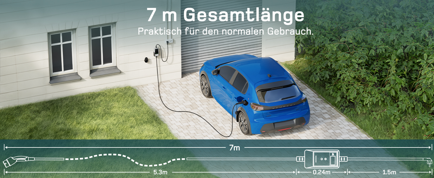 Кабель зарядки для електромобіля тип 2 Schuko 3,7kW (6-16A, 1-фазний) з LCD дисплеєм, 7м, для ID.3/4/5/7, Model Y/3, ENYAQ та інших PHEV/EV