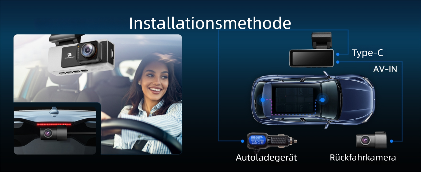 Автомобільний відеореєстратор TECXERLLON 4K Dual Dashcam (передній та задній), нічна зйомка Starlight, GPS, WDR, G-сенсор, режим паркування 24г, кут 160°/150°, карта пам'яті 64ГБ у комплекті