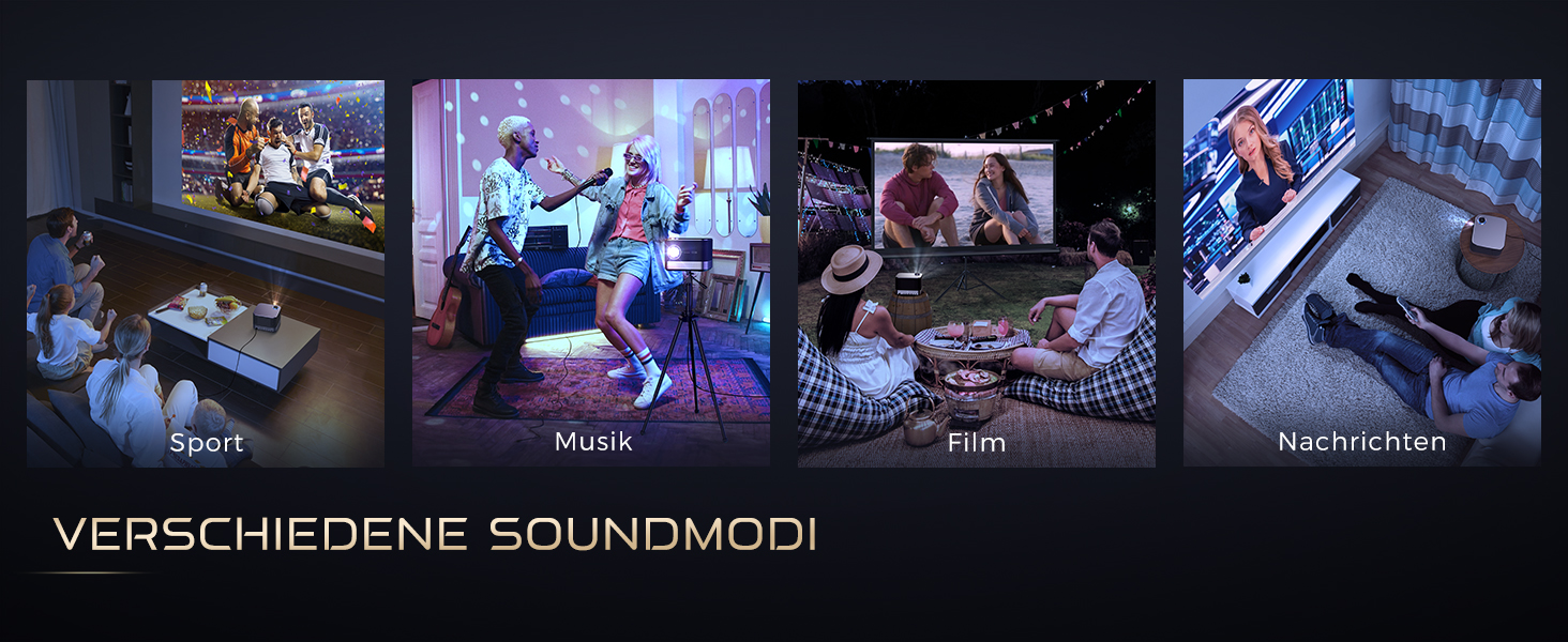 AURZEN Boom 3: 4K проєктор з автофокусом, HDR, WiFi6, Bluetooth, Dolby Audio. Підтримка 1080P Full HD, LED Smart проєктор для дому та на вулицю (чорний)