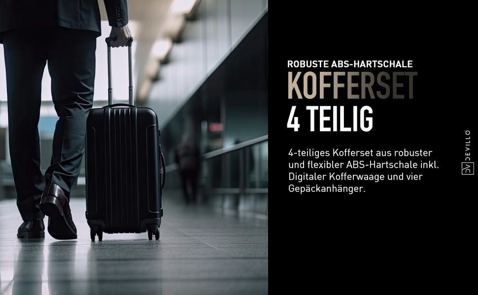 Набір валіз Devillo® Hartschalenkofferset 4шт. S-M-L-XL, чорний - жорсткий корпус, телескопічна ручка, коліщатка, замок, ABS-пластик