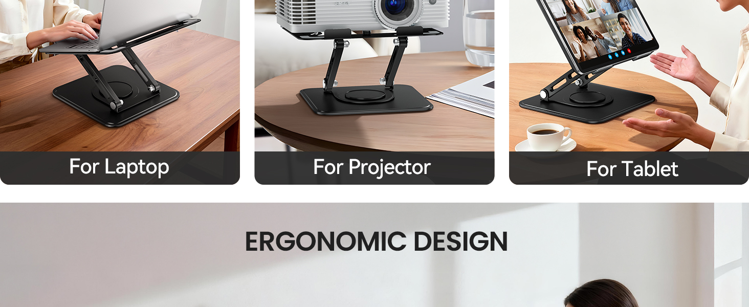 Підставка для ноутбука на стіл Tounee, регульована, 360° обертання, ергономічна, для MacBook Pro, Air та ноутбуків 10-16 дюймів – чорна