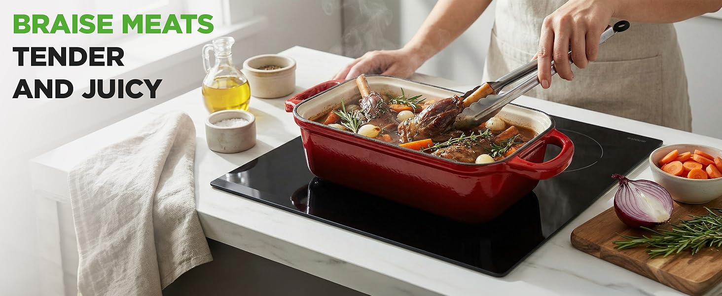 Форма для випічки хліба NutriChef чавунна емальована з кришкою 22.9 см, червона + рукавиці