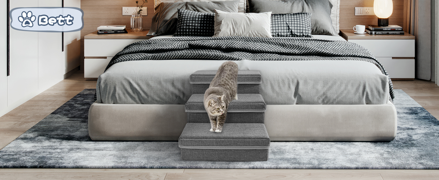 Сходинки для домашніх тварин Couleeur: 3 сходинки, антиковзкі, з місцем для зберігання, для собак та котів, складані, сірі