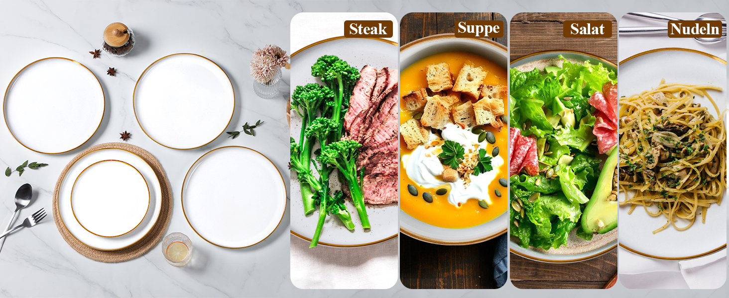 Набір посуду Joyfair на 6 осіб, 18 предметів: тарілки, миски, десертні тарілки, посуд з реактивної глазурі, для щоденного використання, сумісний з мікрохвильовою піччю та посудомийною машиною, пісочно-бежевий колір