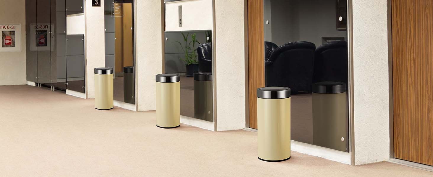 Рибеллі Відро для сміття 30л з нержавіючої сталі, з педальним механізмом, м'яке закриття, сортування сміття, кругле (Мигдальний колір з сенсором)