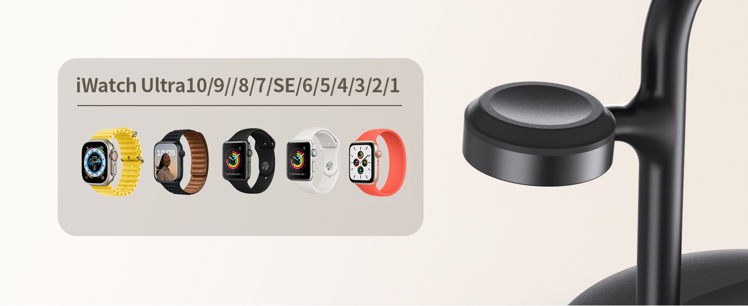 3-в-1 індукційна зарядка для декількох пристроїв, 15W MagSafe зарядка для iPhone 15/14, MagSafe зарядний пристрій для iWatch Ultra 2/1/Series 9/8, AirPods, білий/чорний
