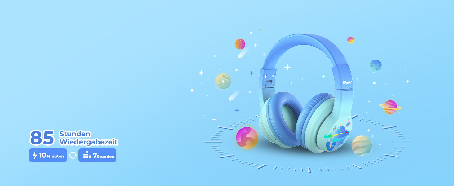 iClever Бездротові навушники для дітей з LED-підсвіткою, Bluetooth 5.2, мікрофон, BTH12 (градієнт синього)