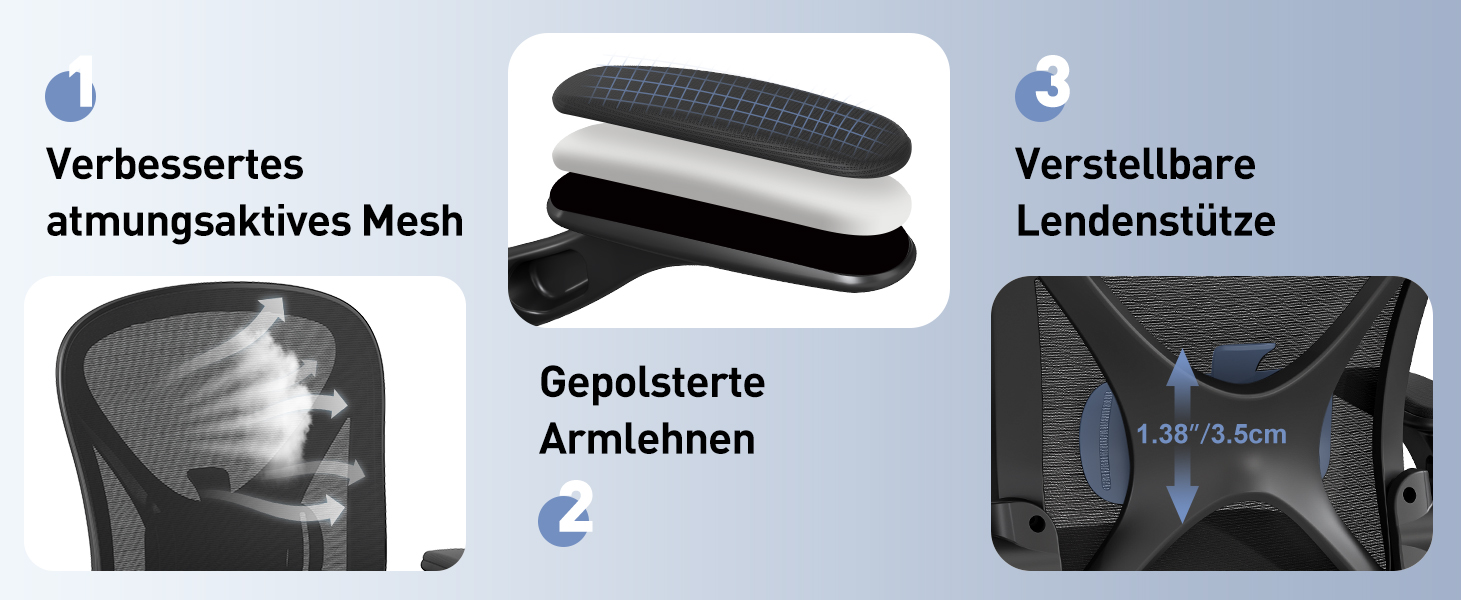 Ергономічне крісло для офісу ZZH, сітка, регульована поперекова підтримка, підйомні підлокітники, дихаюча тканина, обертання на 360°, регулювання висоти, чорний