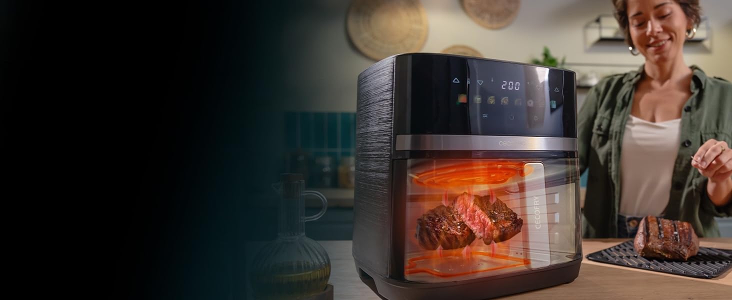 Фритюрниця Cecotec Cecofry & Grill Duoheat 8000 з двостороннім грилем, 8 л, 2200 Вт, чорна – аерофритюрниця для смаження та грилю
