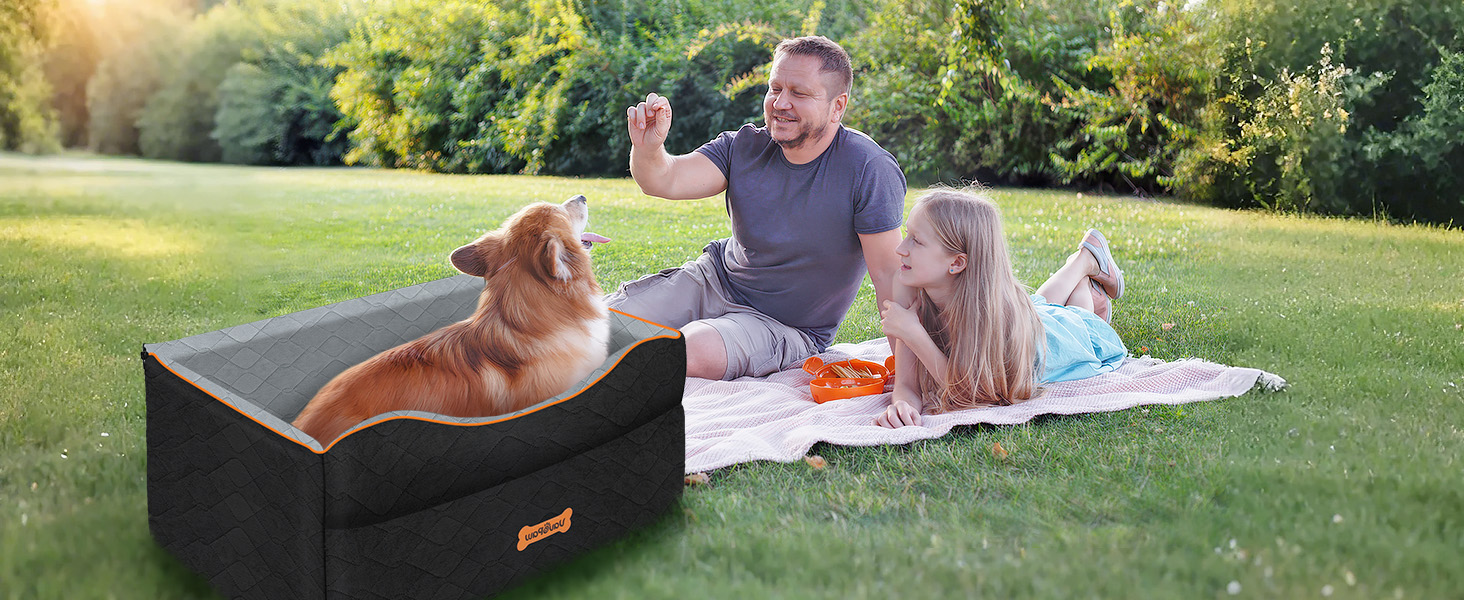 Автокрісло для собак середніх порід (до 23 кг) або 2 маленьких собак, знімний дизайн, м'яке крісло, страхувальний поводок, чорний/сірий, розмір M