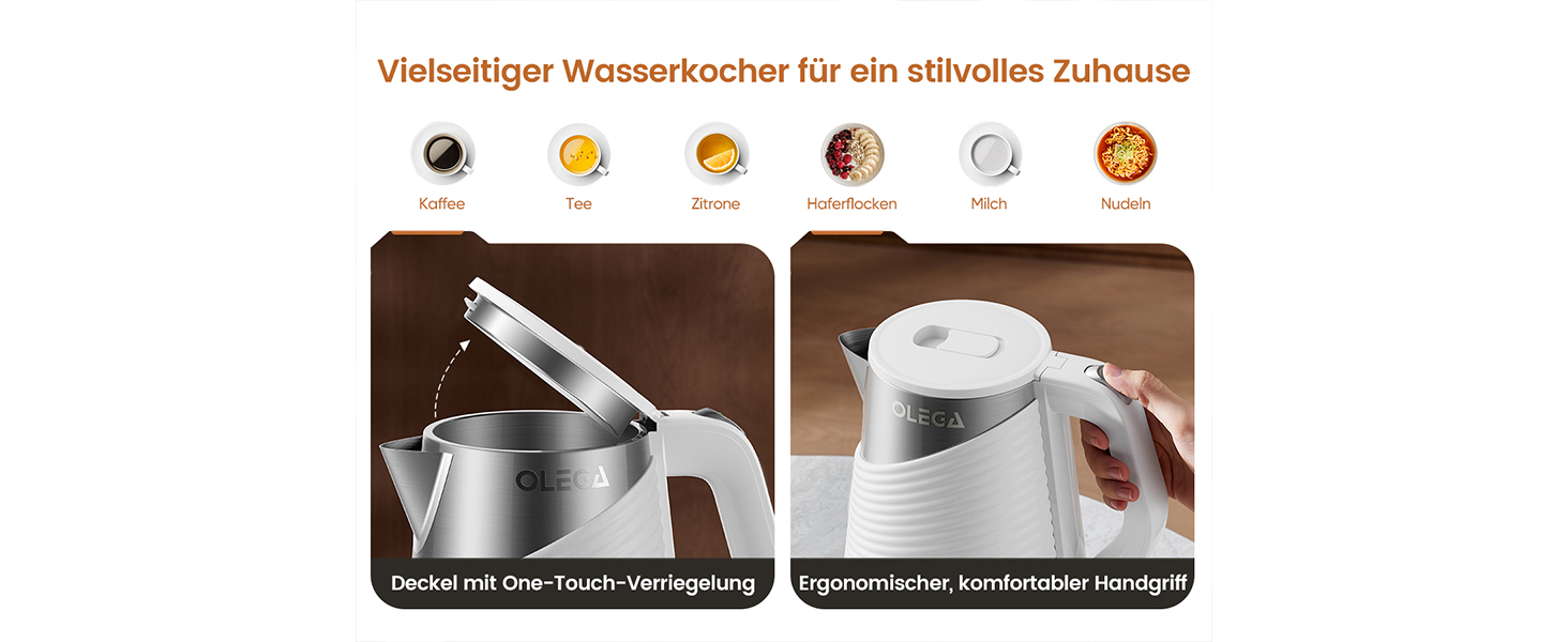 Електричний чайник OLEGA 1.8 л, 1800 Вт, швидка кип'ятіння, BPA free, енергозберігаючий, безпечний дизайн