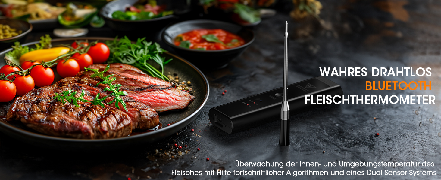 Бездротовий термометр для м'яса DOQAUS з Bluetooth, 158м, IPX7, для гриля, духовки, коптильні, ростера, фритюрниці, мийки