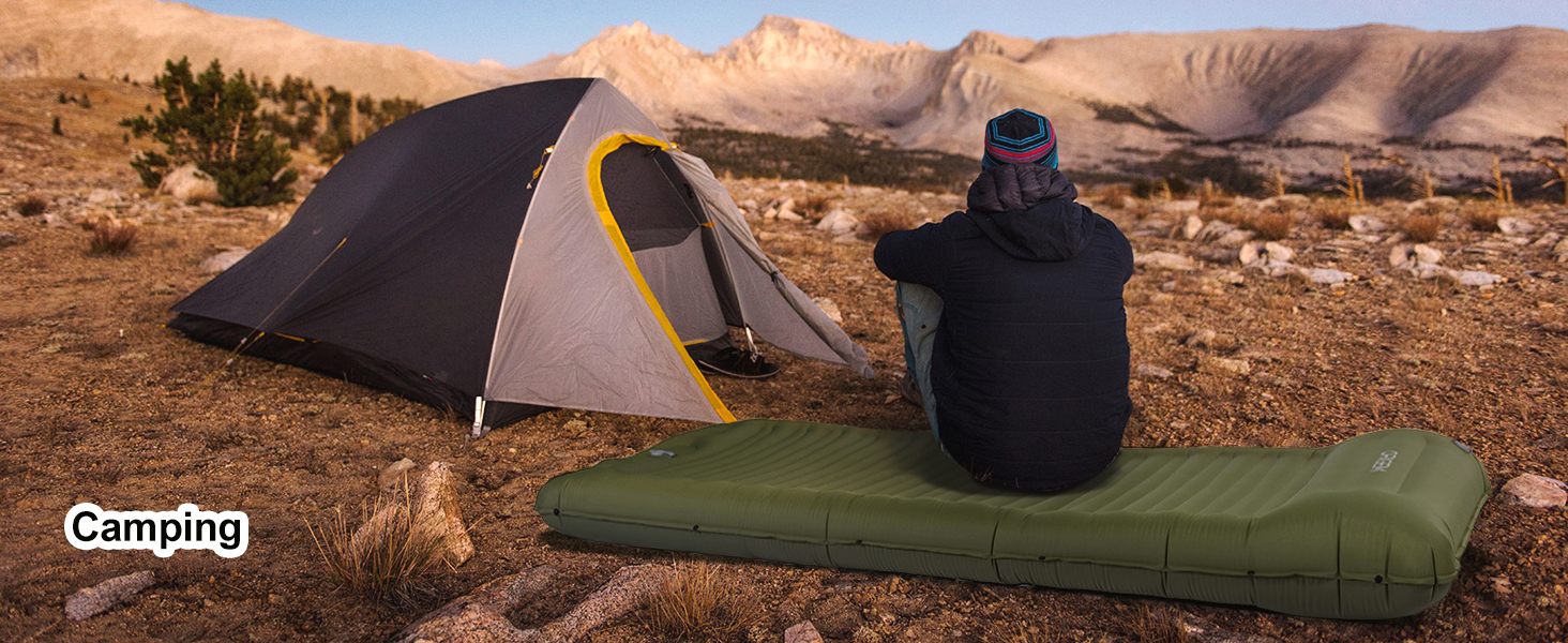 Origem Self-Inflating Camping Mat - Ultralight Sleeping Pad with Foot Pump - 14cm Thick - Ideal for Hiking, Travel, Beach, Tent & Hammock - Light Grey