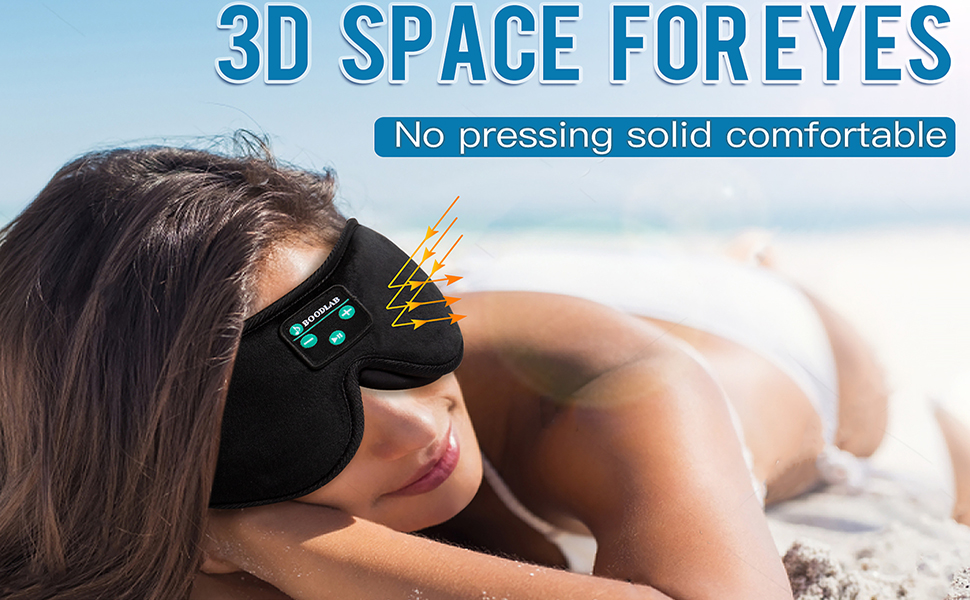 Маска для сну з Bluetooth-навушниками Boodlab 3D, бездротові, пранні, для сну, медитації, подорожей, чорний колір