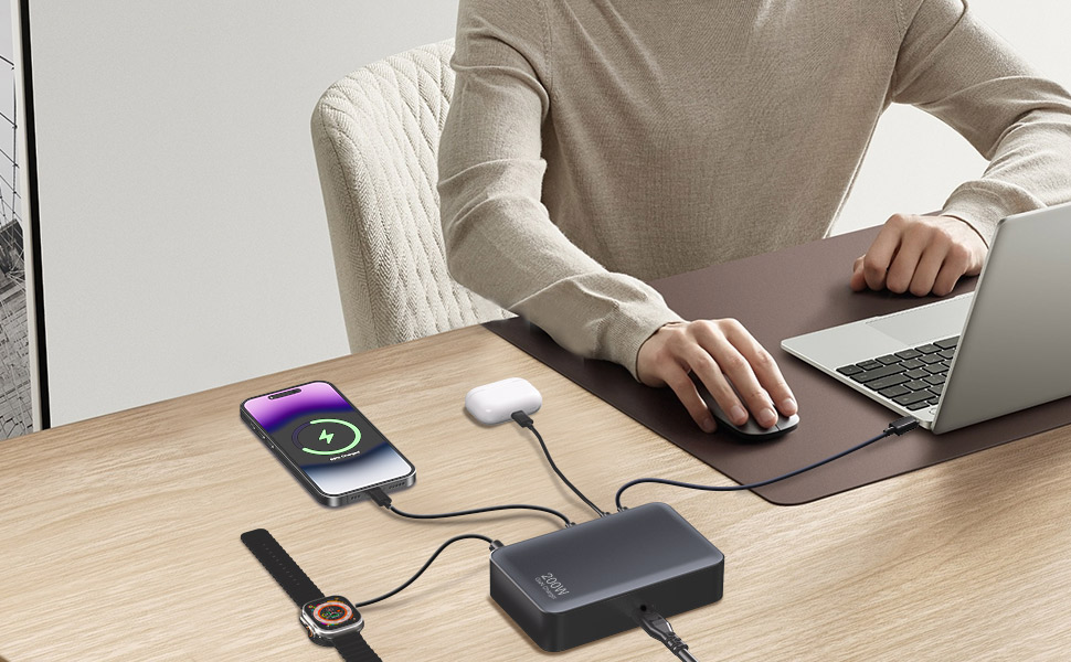 Зарядний пристрій USB-C 200W, 8-в-1, GaN адаптер для MacBook, iPhone, iPad, Samsung, ноутбуків - Швидка зарядка PD