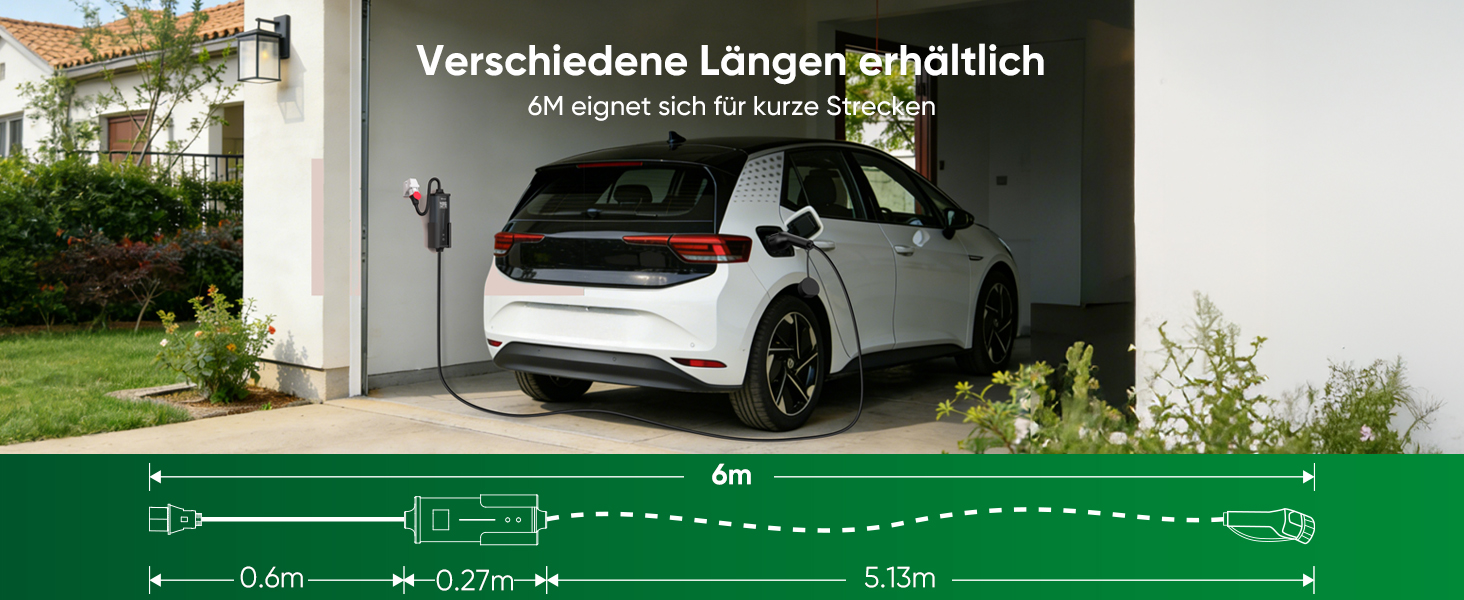 Зарядний пристрій для електромобіля GONEO Wallbox 11 кВт, кабель CEE 16A - Type 2, 6м, захист від перегріву та перевантаження, IP66