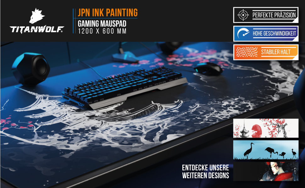 Килимок для миші Titanwolf XXXL 1200x600mm з мотивом Японського живопису (чорний)