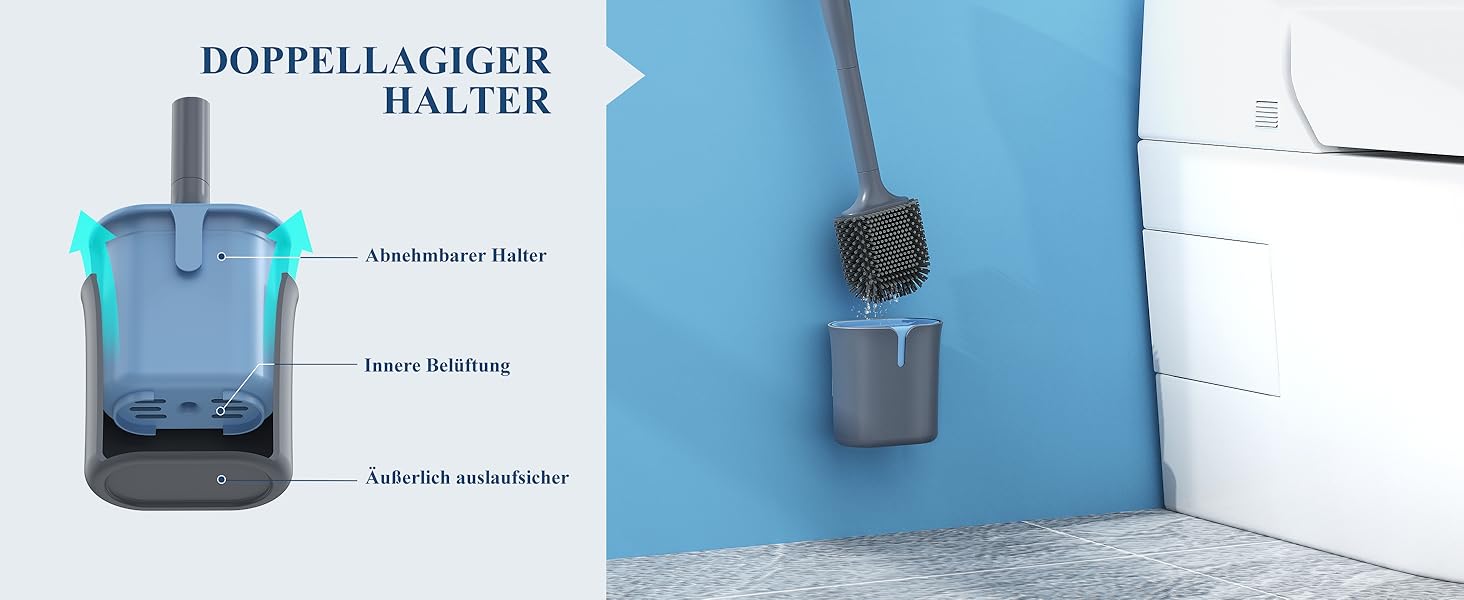 MR.SIGA Набір для туалету: щітка та тримач, кріплення на стіну без свердління, сірий