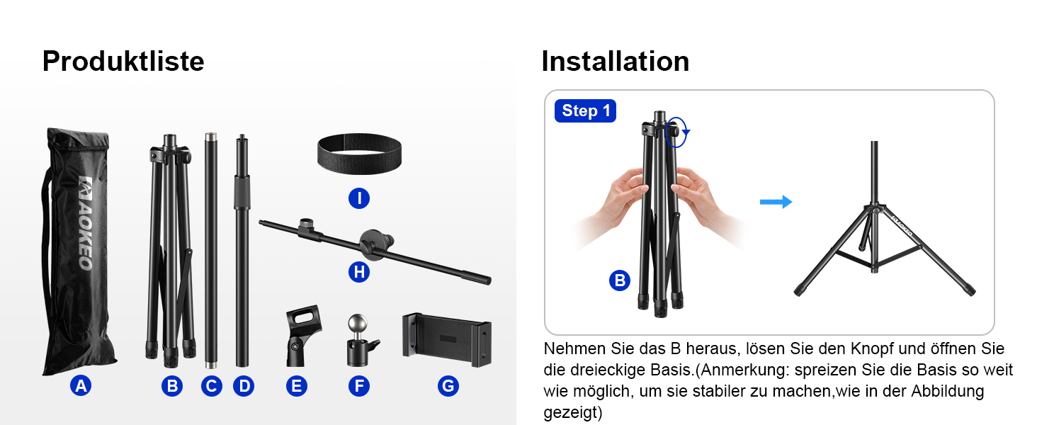 Підставка для мікрофона Aokeo з регульованою стійкою, чохол, тримач для планшету, для співу та запису голосу
