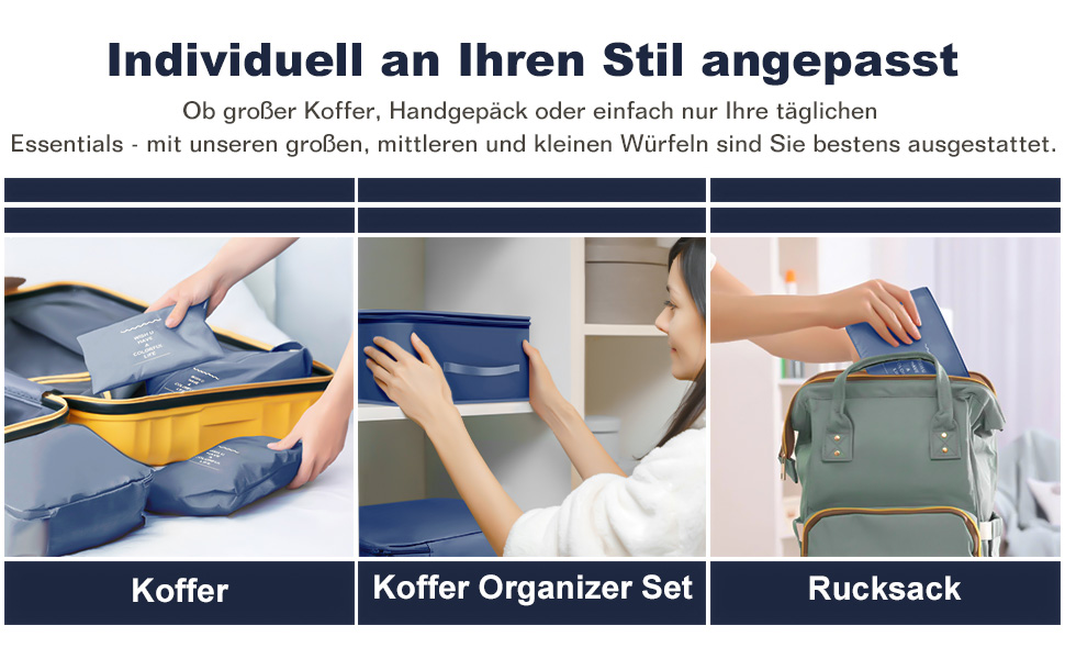 Органайзер для валізи OBSGUMU, набір 9 шт. - Packing Cubes для подорожей, косметичка, валізні органайзери (Marineblau)