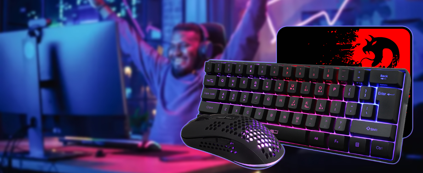 Ігровий набір 4 в 1: Клавіатура 60%, Миша, Навушники та Pad. Білий. RGB, Anti-Ghosting, 2400 DPI