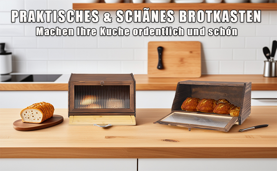 Дерев'яний хлібний ящик з кришкою та дощечкою для нарізання, Brotaufbewahrung