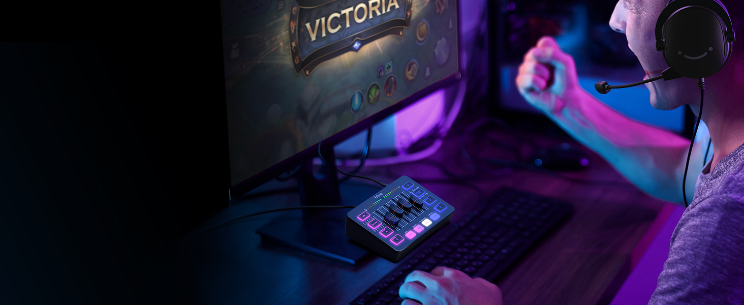 FIFINE ігровий аудіомікшер для ПК, RGB звукова карта для XLR мікрофона, аудіоінтерфейс для стрімінгу та музикантів, мікшерний пульт для геймерів і креаторів, індивідуальне керування, зміна голосу, чорний