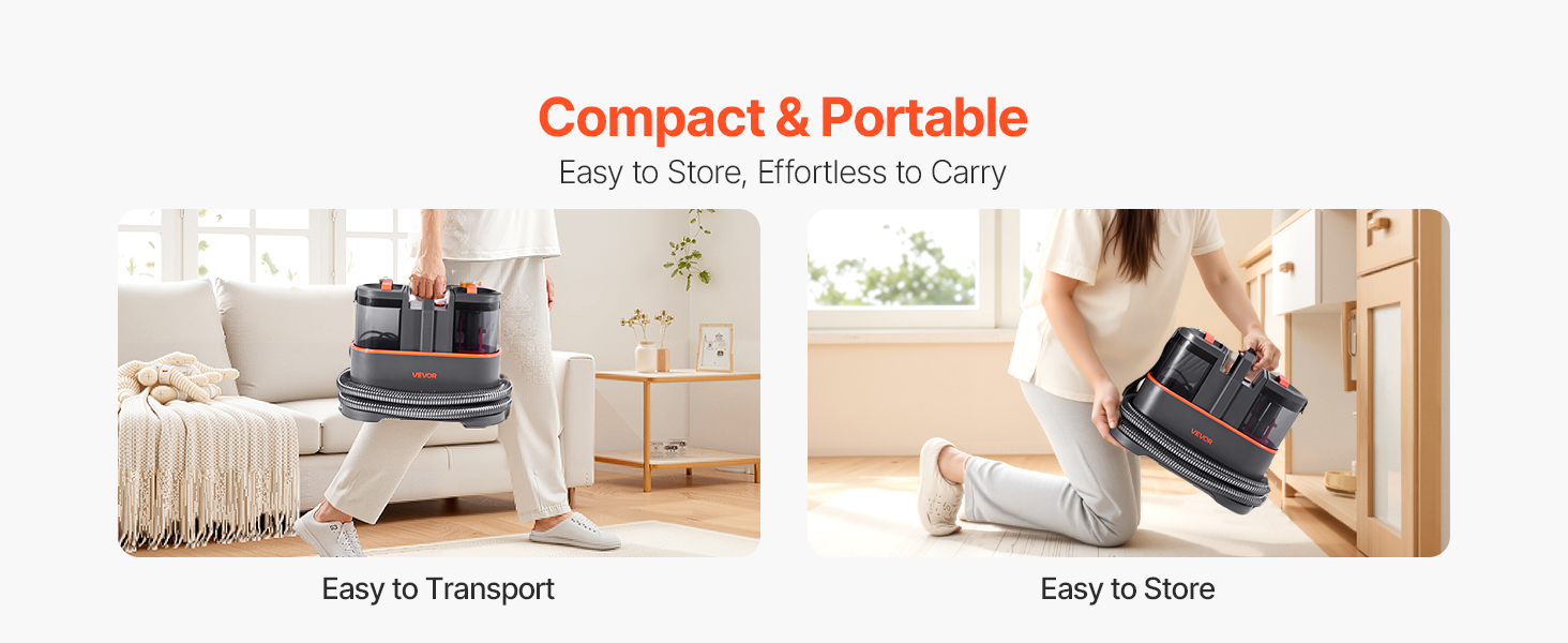 Побутовий миючий пилосос VEVOR для чищення килимів та м'яких меблів 1.5л/0.8л, портативний, 11.5 кПа
