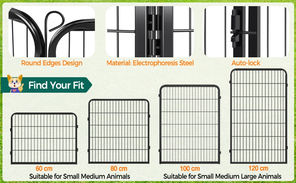 Вольєр для цуценят Yaheetech 120 см, 16-секційний, чорний, з автоматичним замиканням, для квартири та саду