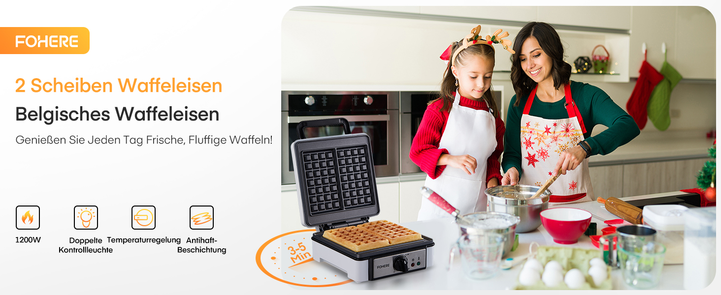 Електричний вафельниця FOHERE 2 шт. | 1200 Вт | Вафельниця, гриль для сендвічів, тостер | Антипригарне покриття