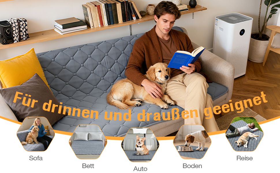 Водонепроникний килимок для собак Lekereise 137x208 см – 100% поглинаючий, не пропускає витоки, м'який, з антиковзаючим покриттям. Захист для дивану, ліжка та авто. Практичний килимок для собак та котів (Сірий)